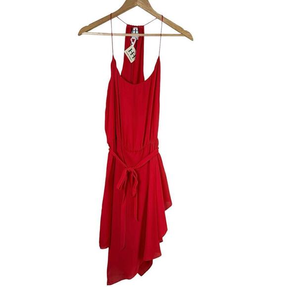 NWT Haute Hippie Red Silk Racer Back Belted Mini Dress Handkerchief Hem,‎ Large - Picture 2 of 12